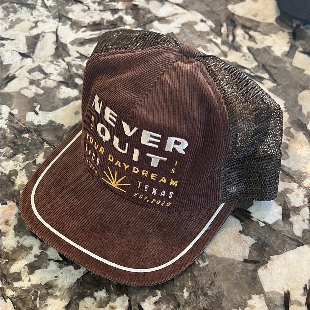 Brown 'Never Quit' Mesh Cap
